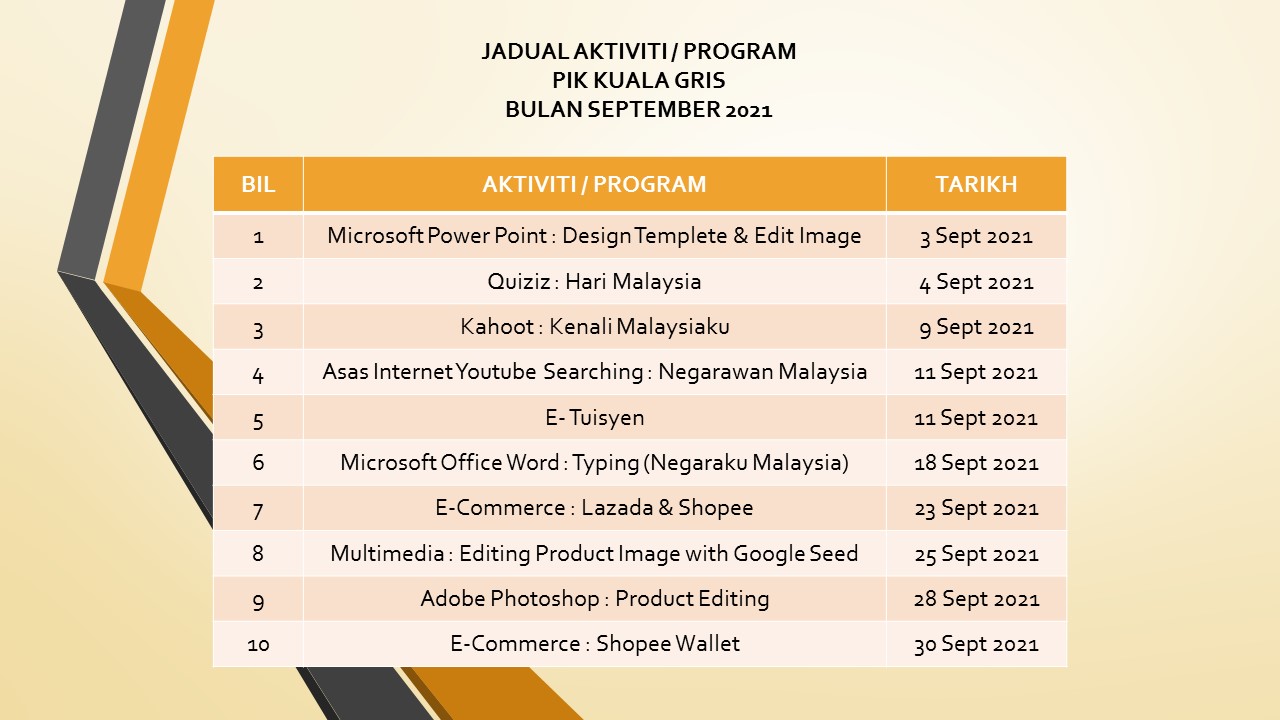 Jadual Aktiviti September 2021