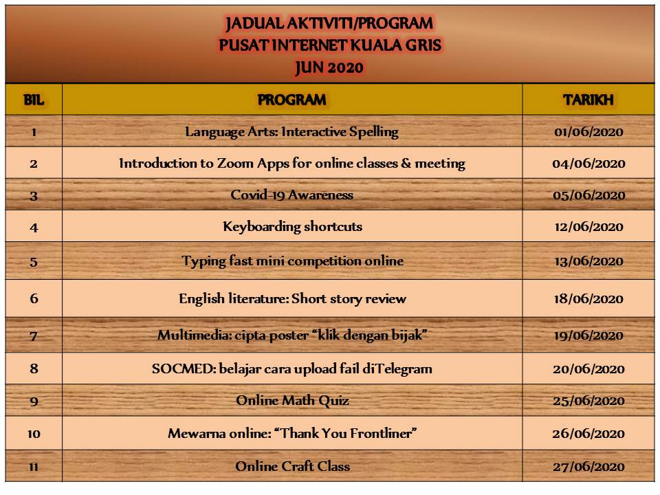 jadual aktiviti JUN 2020