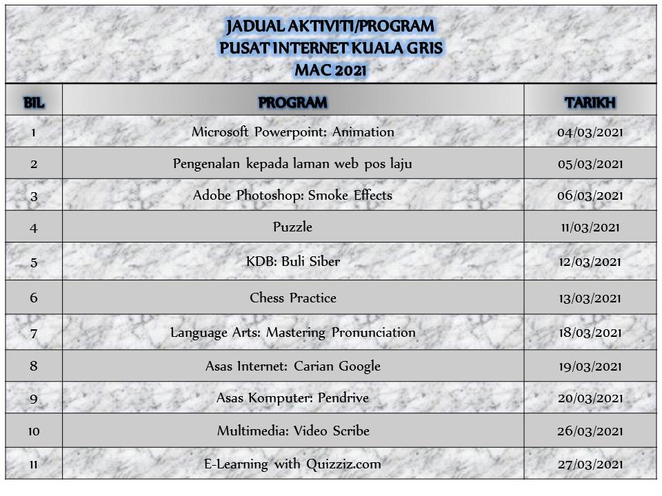 jadual aktiviti mac 2021