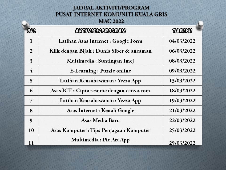 jadual latihan bulan mac 2022